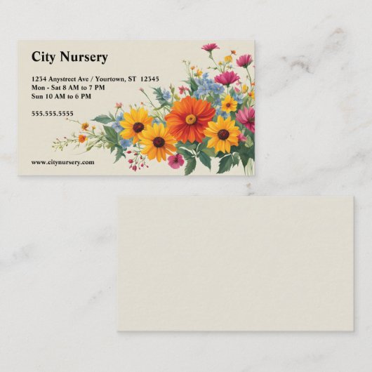 花カラフル付ベージュ子供部屋植物販売業 名刺 (正面/裏面)