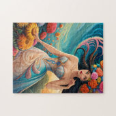 花カラフル冠の女性と超現実的な自然 ジグソーパズル (横)