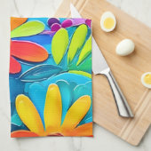 花カラフル力絵を描 キッチンタオル (四つ折り)
