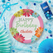 花カラフル名前をカスタムするハッピーバースデー ペーパープレート (パーティー)