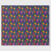 花カラフル咲きエキゾチック花柄 ラッピングペーパー (フラット)