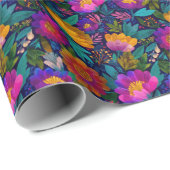 花カラフル咲きエキゾチック花柄 ラッピングペーパー (ロールコーナー)