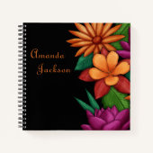 花カラフル咲きフローラタイポグラフィ ノートブック (正面)