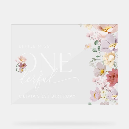 花カラフル咲きボホファースト誕生日へようこそ アクリルサイン (正面)