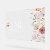 花カラフル咲きボホファースト誕生日へようこそ アクリルサイン (傾斜)