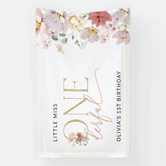 花カラフル咲きボホファースト誕生日へようこそ 横断幕 (縦)