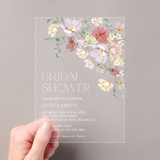 花カラフル咲き野花ボホブライダルシャワー アクリル招待状 (インサイチュ (ポータブル))