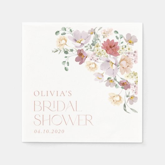 花カラフル咲き野花ボホブライダルシャワー スタンダードカクテルナプキン (正面)