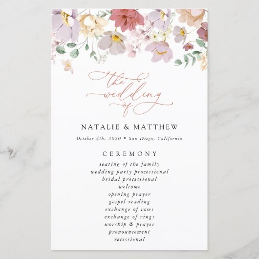 花カラフル咲き野花結婚式 プログラム (正面)