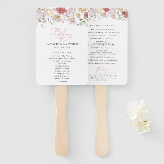 花カラフル咲き野花結婚式 プログラム ハンドファン (正面&裏面)