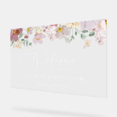 花カラフル咲き野花結婚歓迎 アクリルサイン (傾斜)