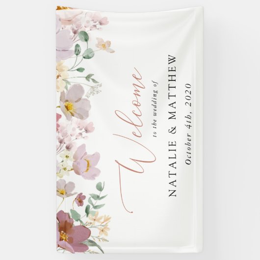 花カラフル咲き野花結婚歓迎 横断幕 (縦)