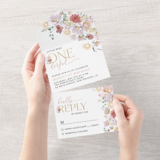 花カラフル咲き野花誕生日 オールインワン招待状 (貼ってはがせる)