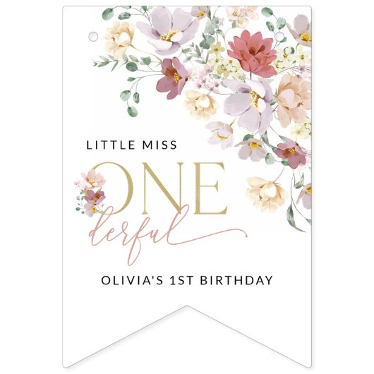 花カラフル咲き野花誕生日 バンティングフラッグ (第1の旗)