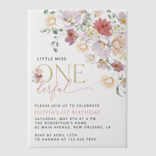 花カラフル咲き野花誕生日 ベラム紙招待状 (正面)