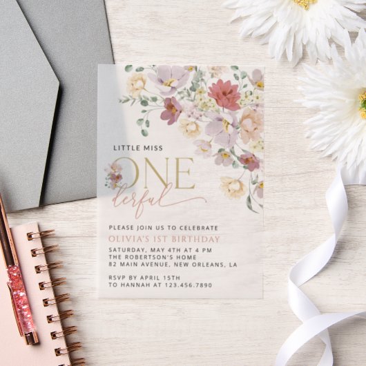 花カラフル咲き野花誕生日 ベラム紙招待状 (ウェディング)