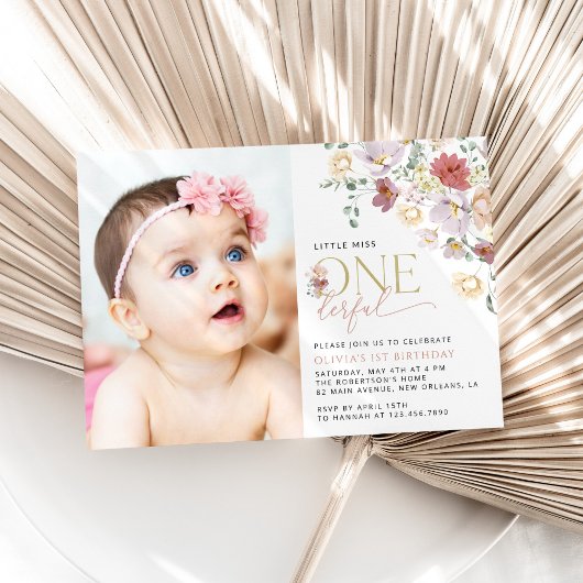 花カラフル咲き野花誕生日 招待状