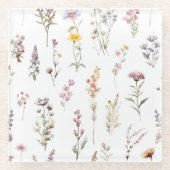 花カラフル咲き野草と庭園花 ガラスコースター (正面)