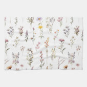 花カラフル咲き野草と庭園花 キッチンタオル (横)