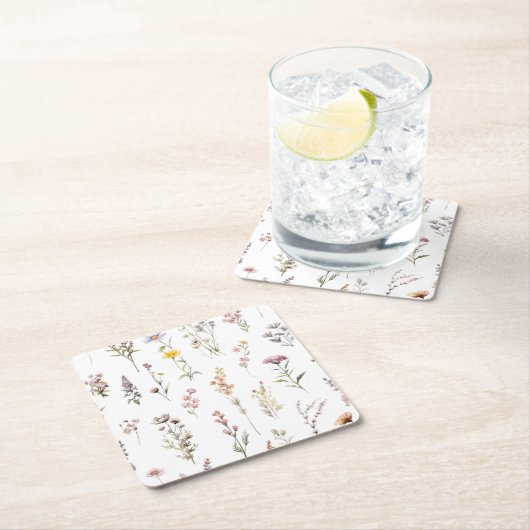 花カラフル咲き野草と庭園花 スクエアペーパーコースター (インサイチュ)