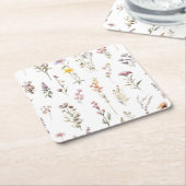 花カラフル咲き野草と庭園花 スクエアペーパーコースター (アングル)