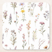 花カラフル咲き野草と庭園花 スクエアペーパーコースター (正面)