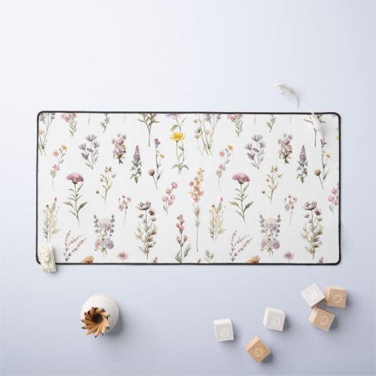花カラフル咲き野草と庭園花 デスクマット (キッズテーブル)