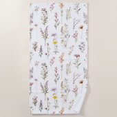 花カラフル咲き野草と庭園花 ビーチタオル (正面)