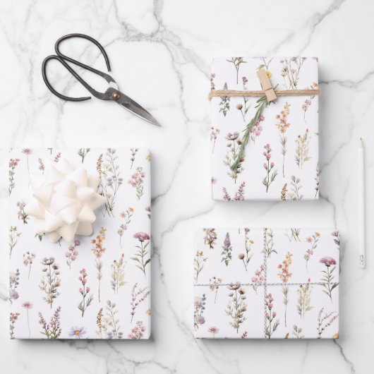 花カラフル咲き野草と庭園花 ラッピングペーパーシート (正面)