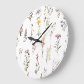 花カラフル咲き野草と庭園花 ラージ壁時計 (傾斜)