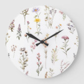 花カラフル咲き野草と庭園花 ラージ壁時計 (正面)