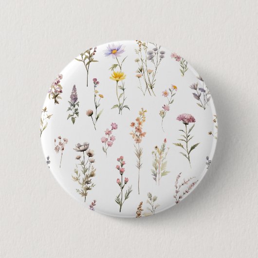 花カラフル咲き野草と庭園花 缶バッジ (正面)