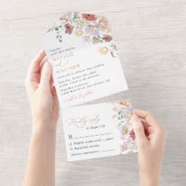 花カラフル咲き野草ボホ結婚う オールインワン招待状