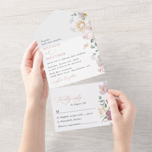 花カラフル咲き野草ボホ結婚う オールインワン招待状 (貼ってはがせる)