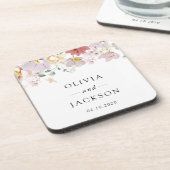 花カラフル咲き野草ボホ結婚う コースター (左側)