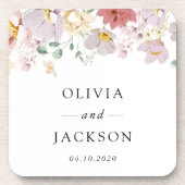 花カラフル咲き野草ボホ結婚う コースター (正面)