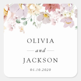 花カラフル咲き野草ボホ結婚う スクエアシール