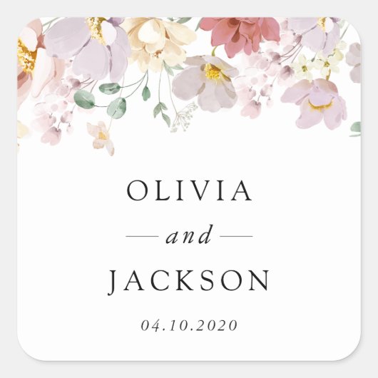 花カラフル咲き野草ボホ結婚う スクエアシール (正面)