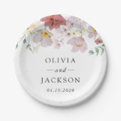 花カラフル咲き野草ボホ結婚う ペーパープレート (正面)