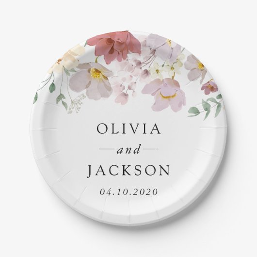 花カラフル咲き野草ボホ結婚う ペーパープレート (正面)