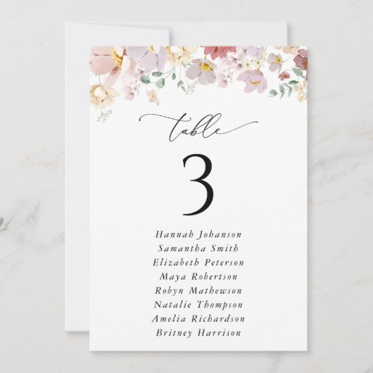 花カラフル咲き、野花、座席表カード (正面)