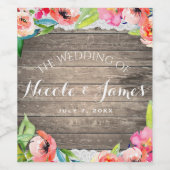 花カラフル咲モダンフローラシック木レースWIne ワインラベル (シングルラベル)