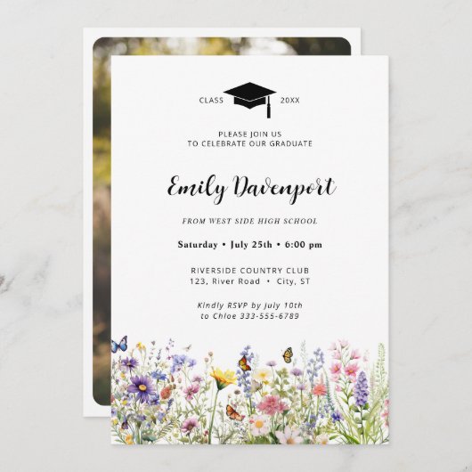 花カラフル園の卒業写真の背面 招待状 (正面/裏面)