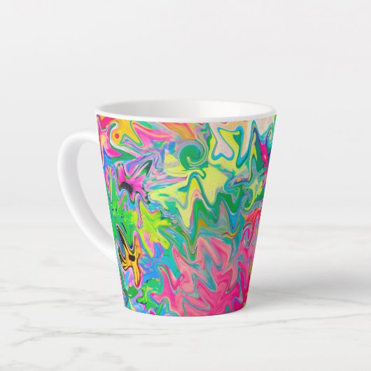 花カラフル園抽象芸術コラージュ カフェラテマグ (左アングル)