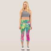 花カラフル園抽象芸術コラージュ カプリレギンス (正面)