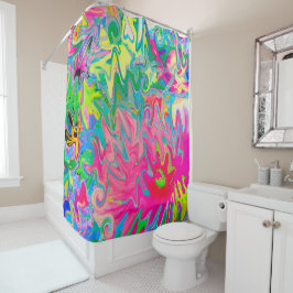 花カラフル園抽象芸術コラージュ シャワーカーテン