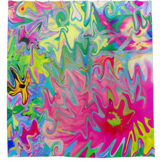 花カラフル園抽象芸術コラージュ シャワーカーテン (正面)