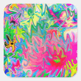 花カラフル園抽象芸術コラージュ スクエアシール