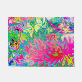 花カラフル園抽象芸術コラージュ ドアマット
