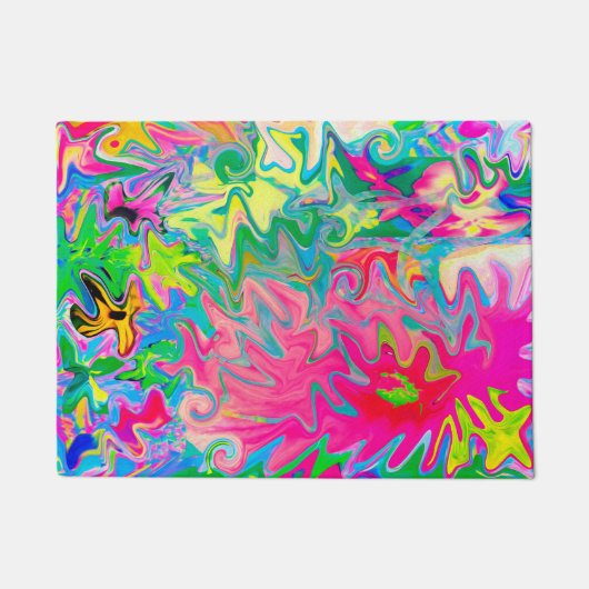 花カラフル園抽象芸術コラージュ ドアマット (正面)